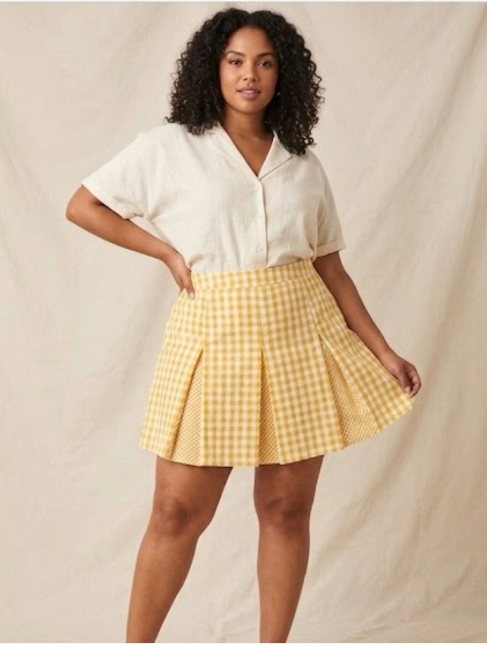 Yellow Gingham Pleated Mini Skirt - Women Forever21 size 0X